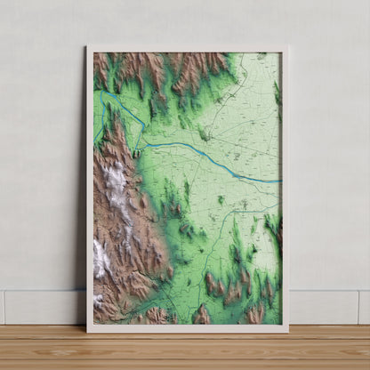 Mapa artístico del relieve de Ultramort, al Baix Empordà, con 15 km de entorno y base topográfica ICGC. Presentación enmarcada.