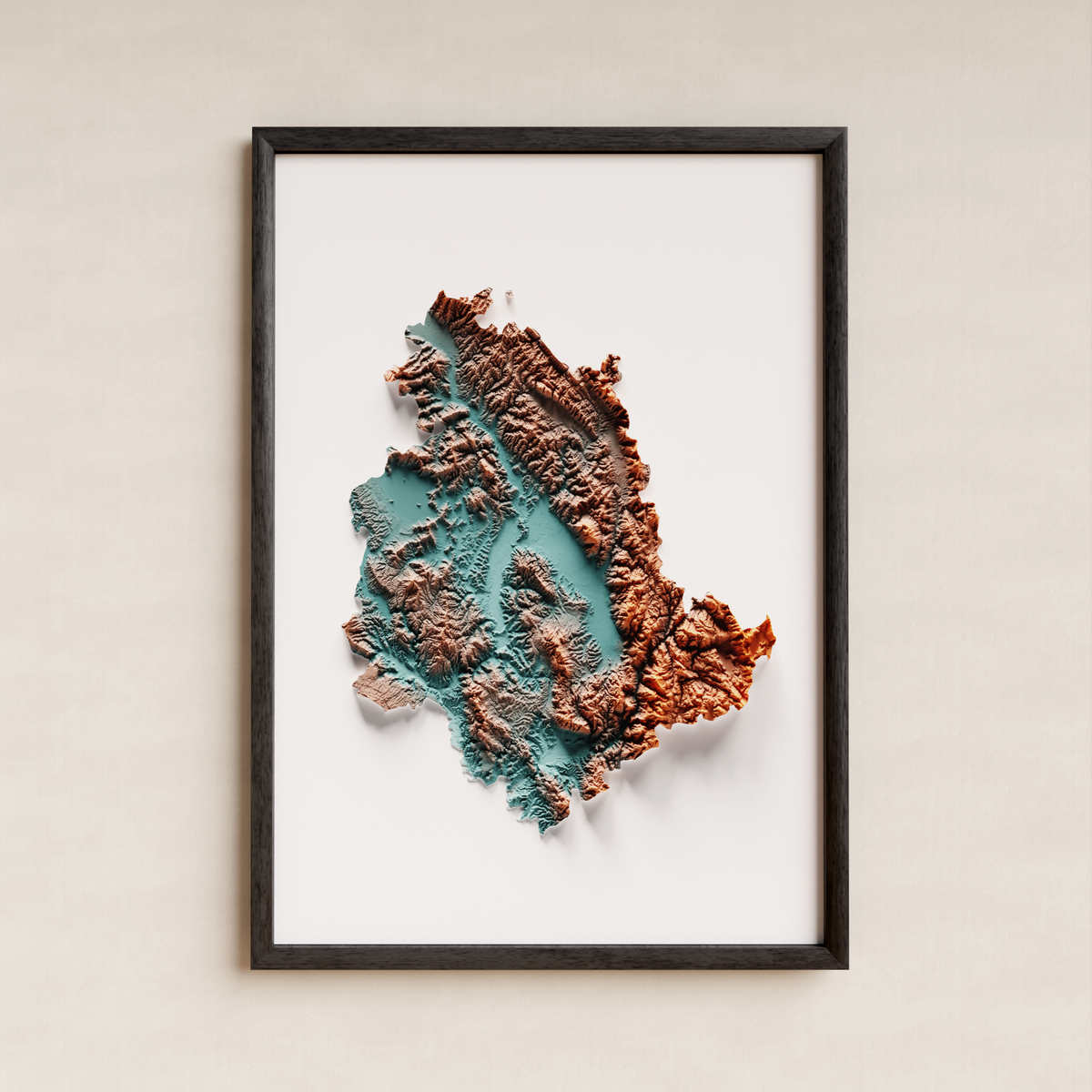 UMBRIA. Mapa de relieve artístico / azul y naranja
