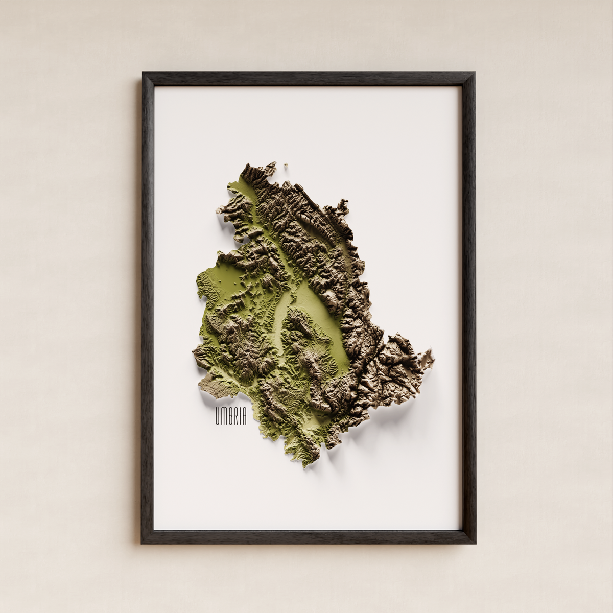 UMBRIA. Mapa de relieve artístico / tonos tierra