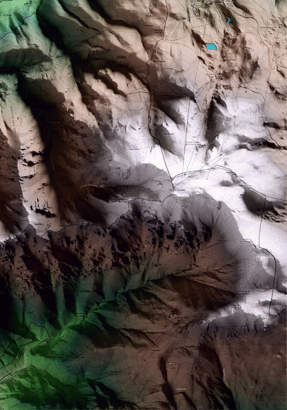 Mapa artístico del relieve de Urús, a la Cerdanya, con 15 km de entorno y base topográfica ICGC. Detalle de la zona inferior derecha.