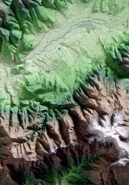 Mapa artístico del relieve de Urús, a la Cerdanya, con 15 km de entorno y base topográfica ICGC