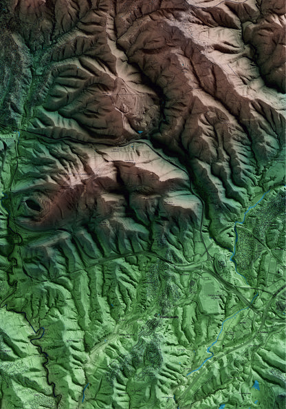 Mapa artístico del relieve de Vacarisses, al Vallès Occidental, con 15 km de entorno y base topográfica ICGC. Detalle de la zona inferior derecha.