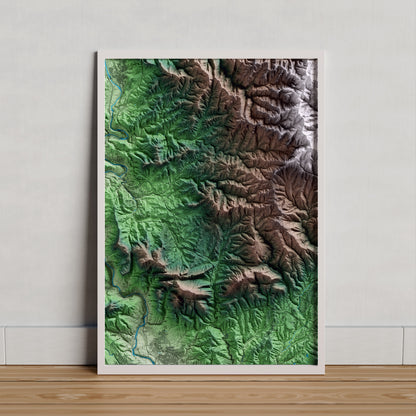 Mapa artístico del relieve de Vacarisses, al Vallès Occidental, con 15 km de entorno y base topográfica ICGC. Presentación enmarcada.