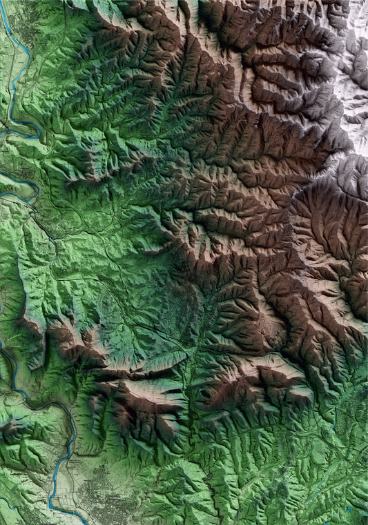 Mapa artístico del relieve de Vacarisses, al Vallès Occidental, con 15 km de entorno y base topográfica ICGC
