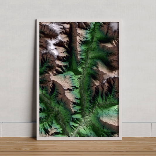 Mapa artístico del relieve de Vall de Cardós, al Pallars Sobirà, con 15 km de entorno y base topográfica ICGC. Presentación enmarcada.