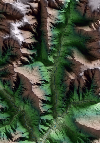 Mapa artístico del relieve de Vall de Cardós, al Pallars Sobirà, con 15 km de entorno y base topográfica ICGC