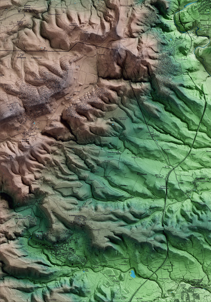 Mapa artístico del relieve de Vallbona d'Anoia, al Anoia, con 15 km de entorno y base topográfica ICGC. Detalle de la zona inferior izquierda.