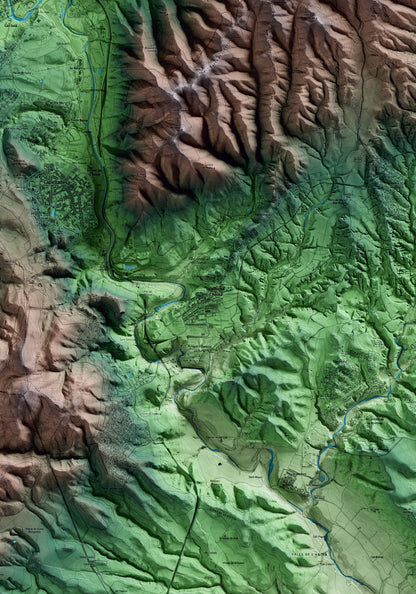 Mapa artístico del relieve de Vallbona d'Anoia, al Anoia, con 15 km de entorno y base topográfica ICGC. Detalle de la zona central.