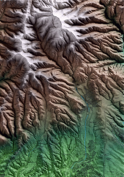 Mapa artístico del relieve de Vallbona d'Anoia, al Anoia, con 15 km de entorno y base topográfica ICGC. Detalle de la zona superior derecha.
