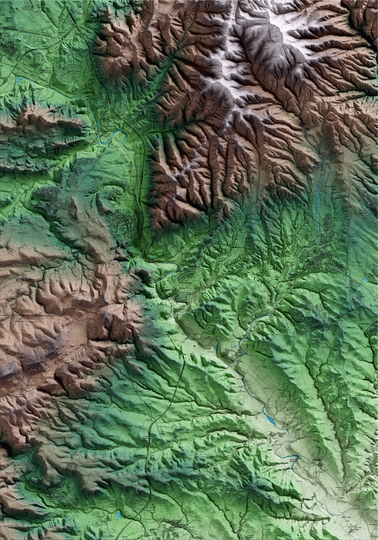 Mapa artístico del relieve de Vallbona d'Anoia, al Anoia, con 15 km de entorno y base topográfica ICGC