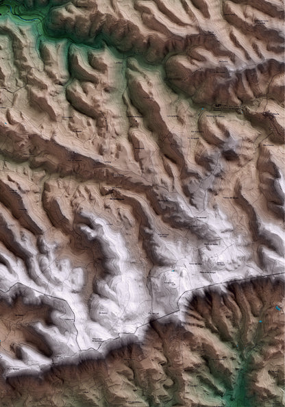 Mapa artístico del relieve de Vallbona de les Monges, al Urgell, con 15 km de entorno y base topográfica ICGC. Detalle de la zona inferior derecha.