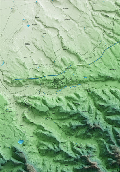 Mapa artístico del relieve de Vallbona de les Monges, al Urgell, con 15 km de entorno y base topográfica ICGC. Detalle de la zona superior izquierda.