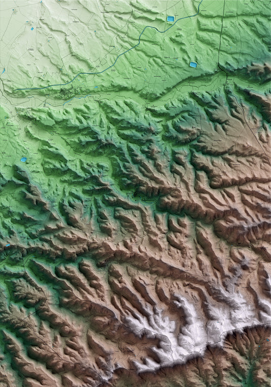 Mapa artístico del relieve de Vallbona de les Monges, al Urgell, con 15 km de entorno y base topográfica ICGC