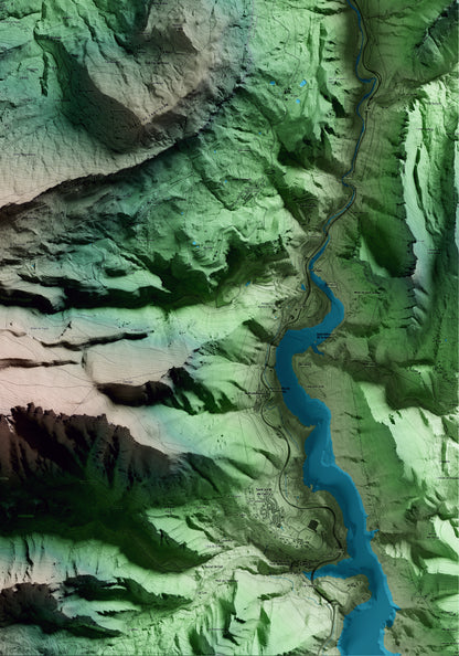 Mapa artístico del relieve de Vallcebre, al Berguedà, con 15 km de entorno y base topográfica ICGC. Detalle de la zona inferior derecha.
