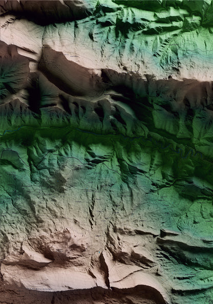 Mapa artístico del relieve de Vallcebre, al Berguedà, con 15 km de entorno y base topográfica ICGC. Detalle de la zona superior izquierda.