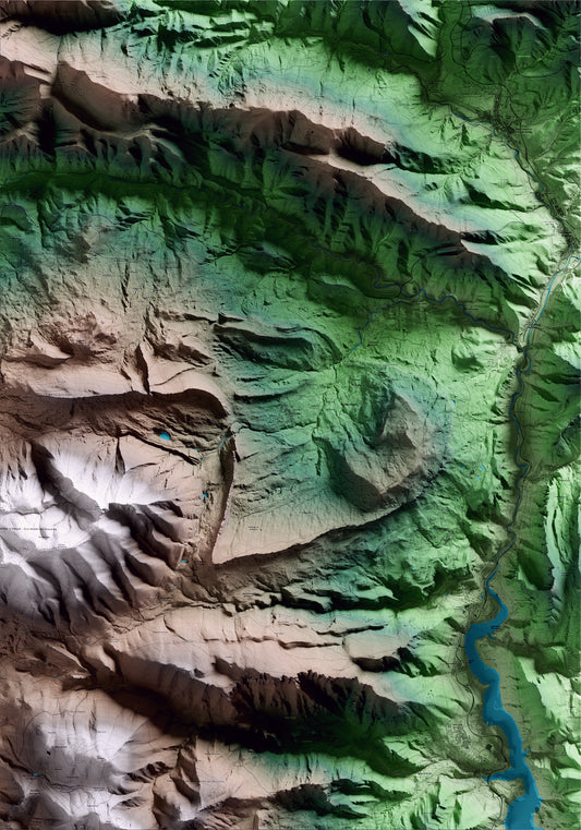 Mapa artístico del relieve de Vallcebre, al Berguedà, con 15 km de entorno y base topográfica ICGC