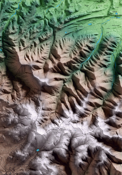 Mapa artístico del relieve de Vallclara, a la Conca de Barberà, con 15 km de entorno y base topográfica ICGC. Detalle de la zona inferior derecha.