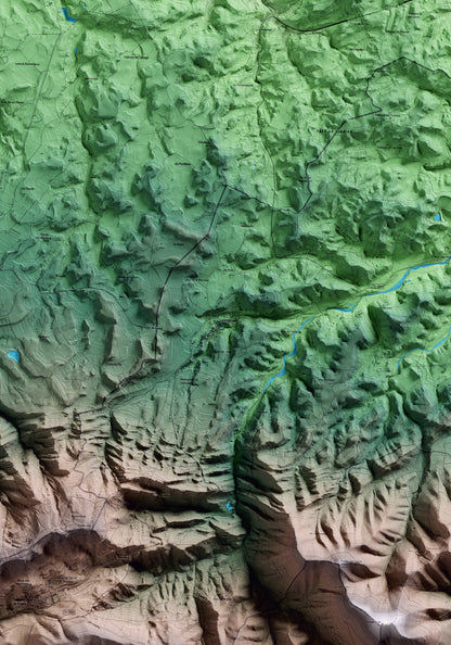 Mapa artístico del relieve de Vallclara, a la Conca de Barberà, con 15 km de entorno y base topográfica ICGC. Detalle de la zona central.