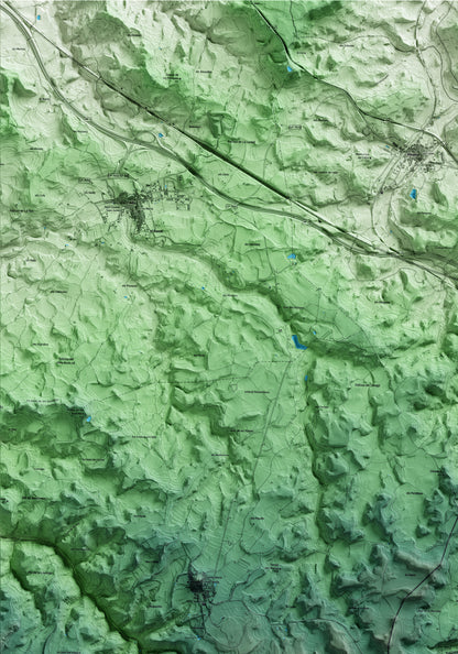 Mapa artístico del relieve de Vallclara, a la Conca de Barberà, con 15 km de entorno y base topográfica ICGC. Detalle de la zona superior izquierda.