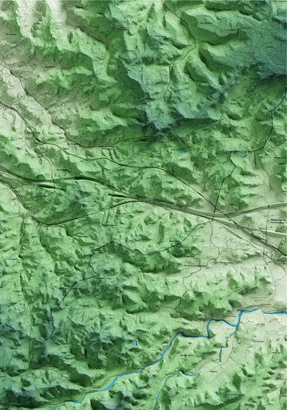 Mapa artístico del relieve de Vallclara, a la Conca de Barberà, con 15 km de entorno y base topográfica ICGC. Detalle de la zona superior derecha.