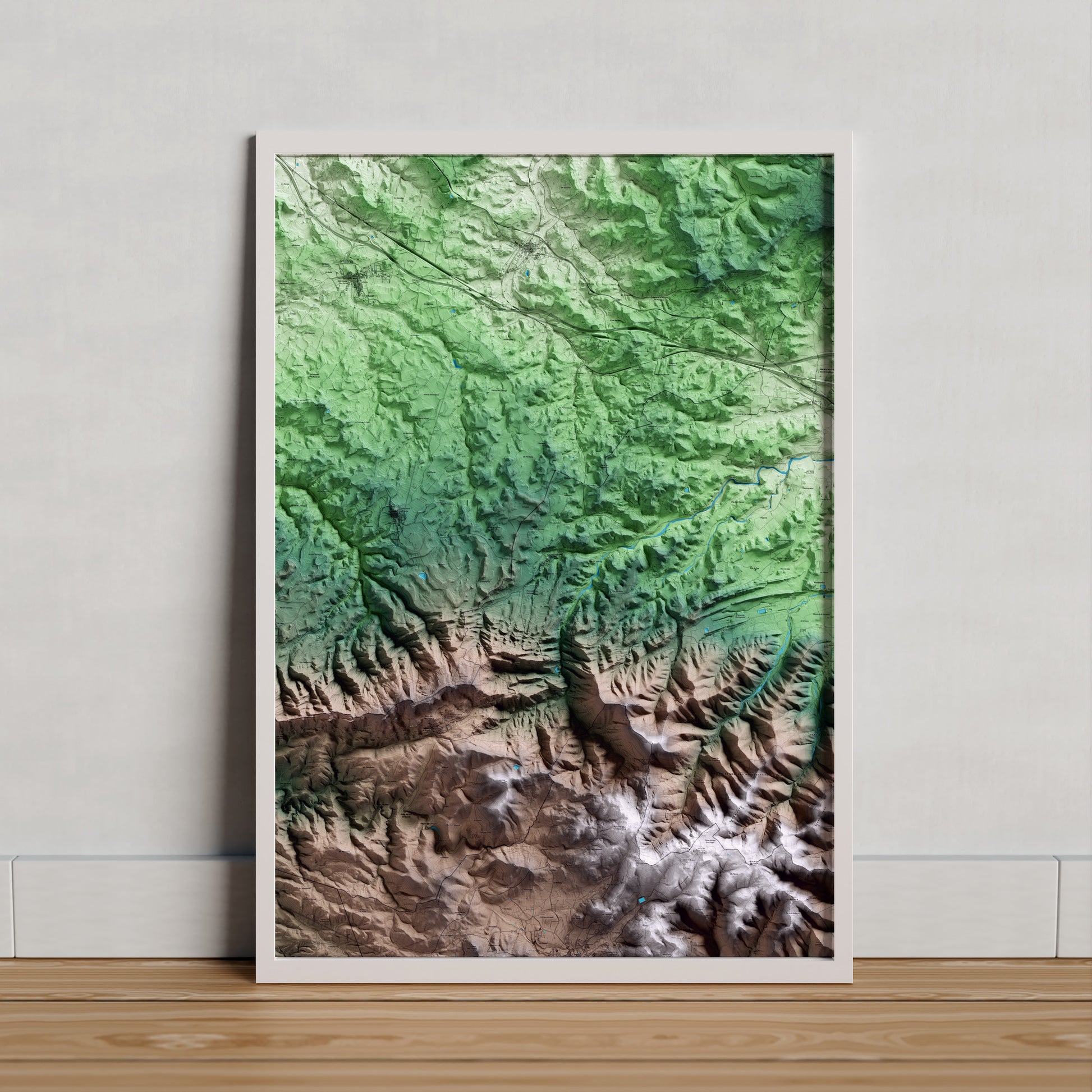 Mapa artístico del relieve de Vallclara, a la Conca de Barberà, con 15 km de entorno y base topográfica ICGC. Presentación enmarcada.