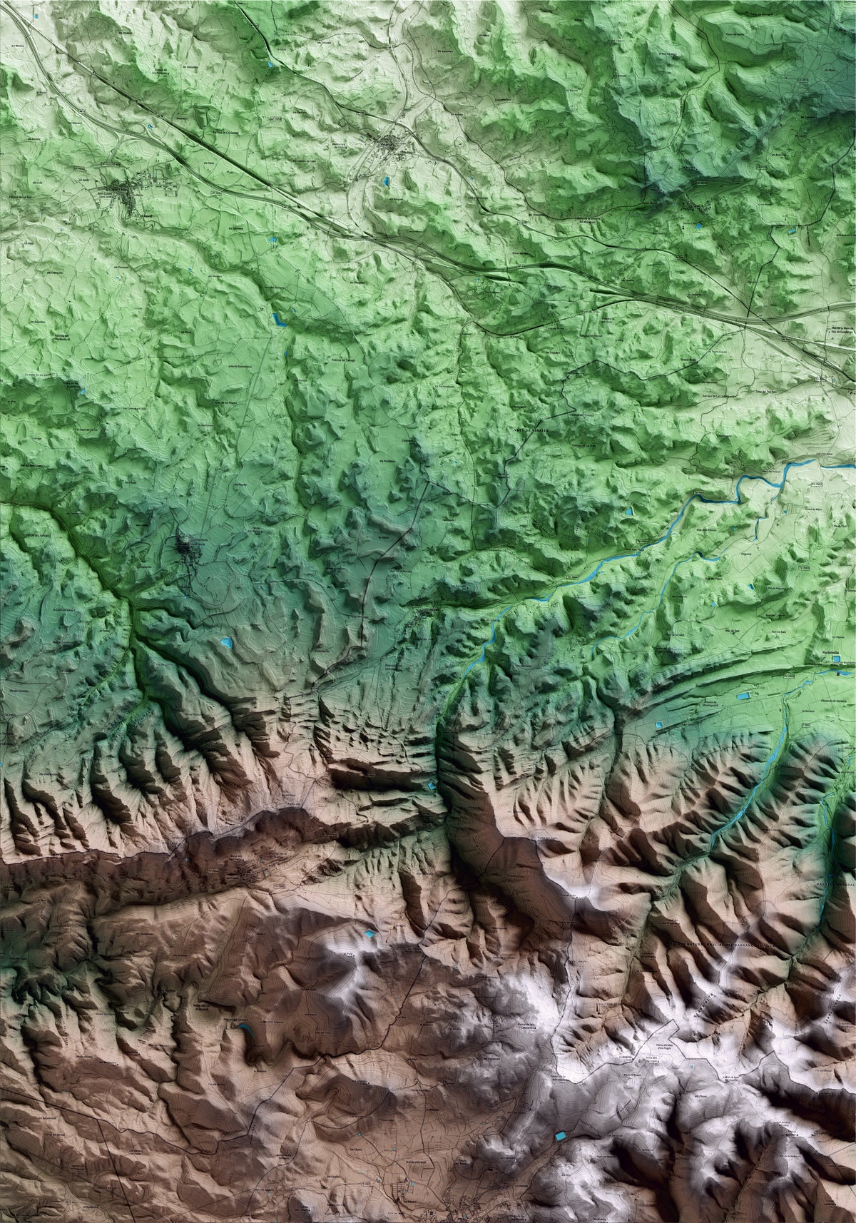 Mapa artístico del relieve de Vallclara, a la Conca de Barberà, con 15 km de entorno y base topográfica ICGC
