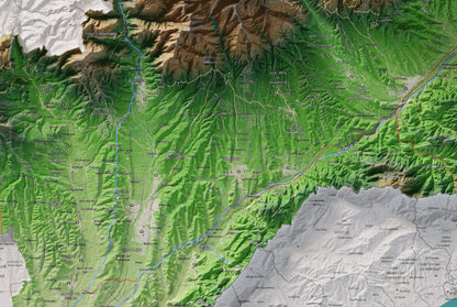 Mapa de relieve del Vallès Oriental, con el territorio en color y el entorno en blanco. Detalle de la zona central. 61 × 91 cm. Estilo Clásico.