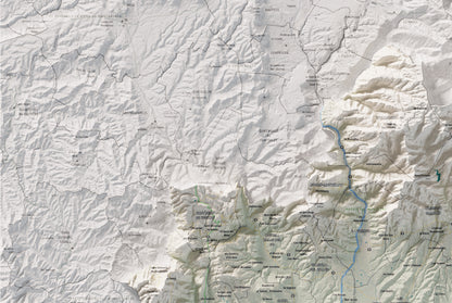 Mapa de relieve del Vallès Oriental, con el territorio en color y el entorno en blanco. Detalle de la zona superior izquierda. 61 × 91 cm. Estilo Cartográfico.