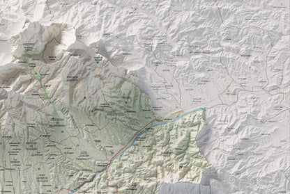 Mapa de relieve del Vallès Oriental, con el territorio en color y el entorno en blanco. Detalle de la zona superior derecha. 61 × 91 cm. Estilo Cartográfico.