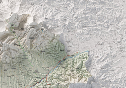 Mapa de relieve del Vallès Oriental, con el territorio en color y el entorno en blanco. Detalle de la zona superior derecha. 70 × 100 cm. Estilo Cartográfico.