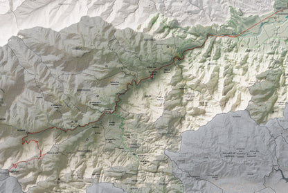 Mapa de relieve del Vallespir, con el territorio en color y el entorno en blanco. Detalle de la zona central. 61 × 91 cm. Estilo Cartográfico.
