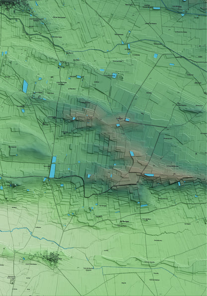 Mapa artístico del relieve de Vallfogona de Balaguer, a la Noguera, con 15 km de entorno y base topográfica ICGC. Detalle de la zona inferior derecha.