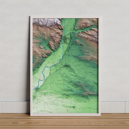 Mapa artístico del relieve de Vallfogona de Balaguer, a la Noguera, con 15 km de entorno y base topográfica ICGC. Presentación enmarcada.