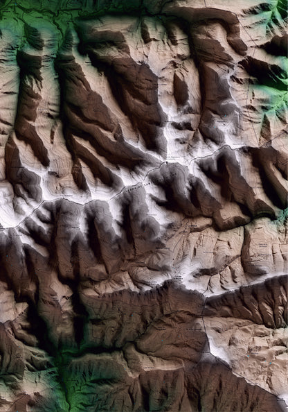 Mapa artístico del relieve de Vallfogona de Ripollès, al Ripollès, con 15 km de entorno y base topográfica ICGC. Detalle de la zona inferior derecha.
