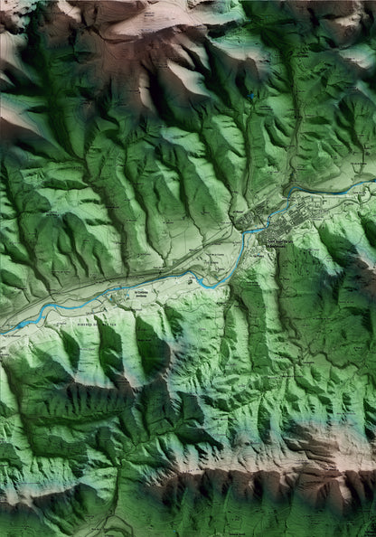Mapa artístico del relieve de Vallfogona de Ripollès, al Ripollès, con 15 km de entorno y base topográfica ICGC. Detalle de la zona superior izquierda.