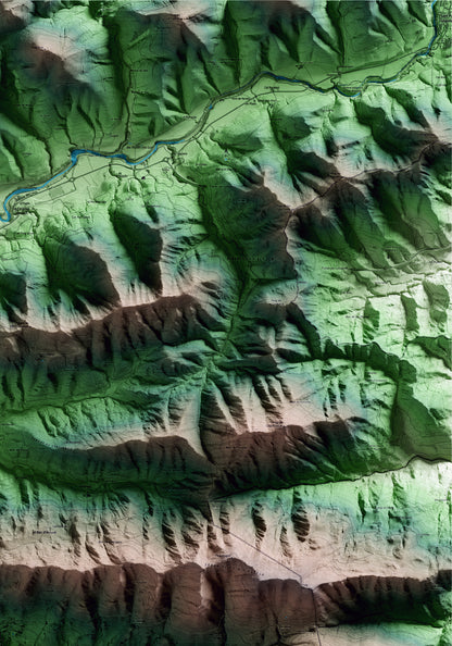 Mapa artístico del relieve de Vallfogona de Ripollès, al Ripollès, con 15 km de entorno y base topográfica ICGC. Detalle de la zona superior derecha.