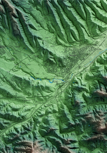 Mapa artístico del relieve de Vallgorguina, al Vallès Oriental, con 15 km de entorno y base topográfica ICGC. Detalle de la zona superior izquierda.