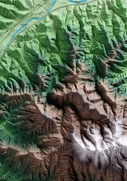 Mapa artístico del relieve de Vallgorguina, al Vallès Oriental, con 15 km de entorno y base topográfica ICGC. Detalle de la zona superior derecha.