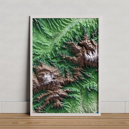 Mapa artístico del relieve de Vallgorguina, al Vallès Oriental, con 15 km de entorno y base topográfica ICGC. Presentación enmarcada.