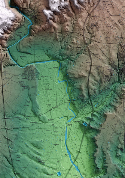 Mapa artístico del relieve de Vallmoll, al Alt Camp, con 15 km de entorno y base topográfica ICGC. Detalle de la zona superior izquierda.