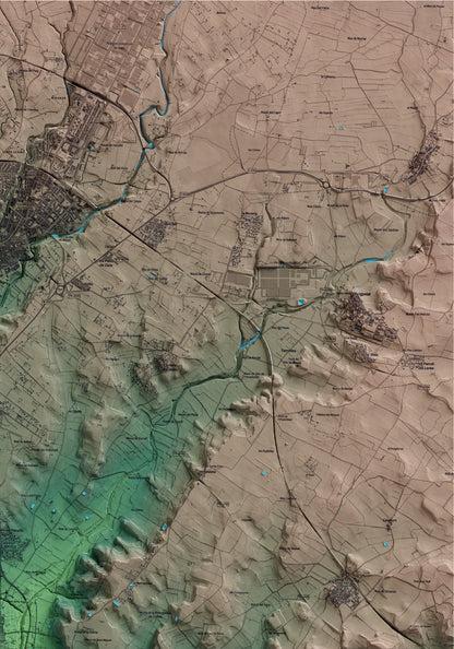 Mapa artístico del relieve de Vallmoll, al Alt Camp, con 15 km de entorno y base topográfica ICGC. Detalle de la zona superior derecha.