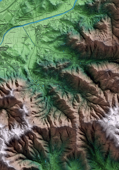 Mapa artístico del relieve de Vallromanes, al Vallès Oriental, con 15 km de entorno y base topográfica ICGC. Detalle de la zona central.