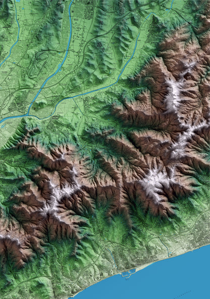 Mapa artístico del relieve de Vallromanes, al Vallès Oriental, con 15 km de entorno y base topográfica ICGC
