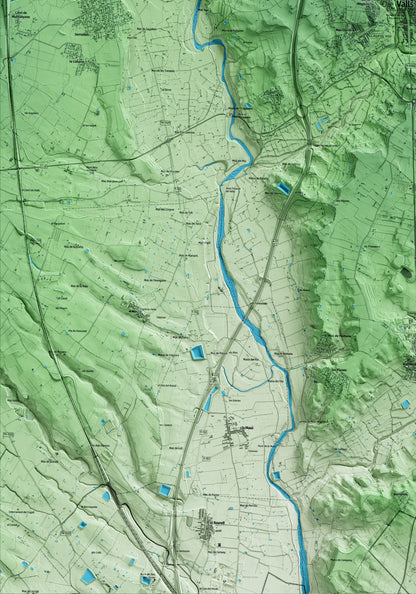 Mapa artístico del relieve de Valls, al Alt Camp, con 15 km de entorno y base topográfica ICGC. Detalle de la zona inferior izquierda.