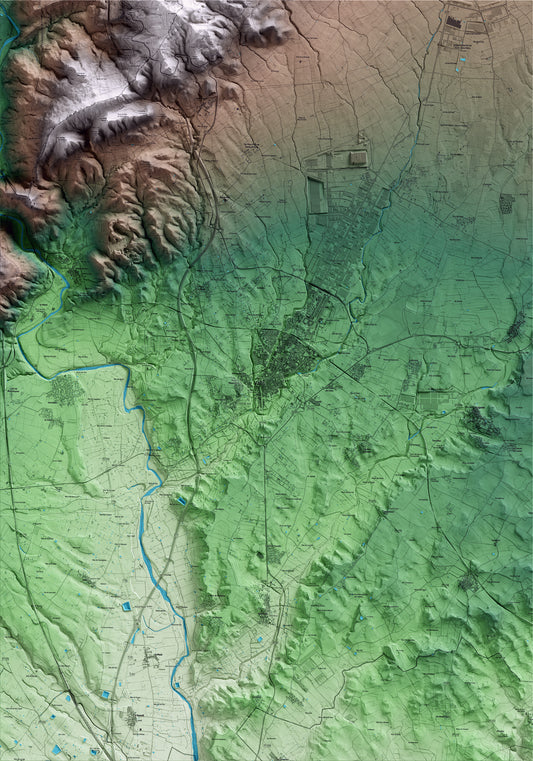 Mapa artístico del relieve de Valls, al Alt Camp, con 15 km de entorno y base topográfica ICGC