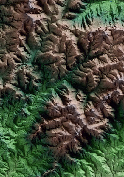 Mapa artístico del relieve de Vandellòs i l'Hospitalet de l'Infant, al Baix Camp, con 15 km de entorno y base topográfica ICGC. Detalle de la zona inferior izquierda.