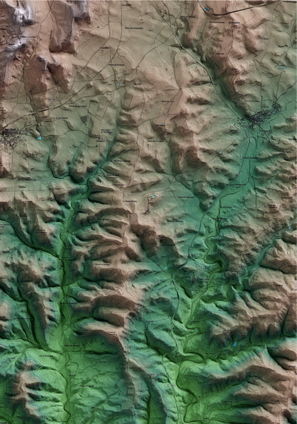 Mapa artístico del relieve de Veciana, al Anoia, con 15 km de entorno y base topográfica ICGC. Detalle de la zona superior derecha.