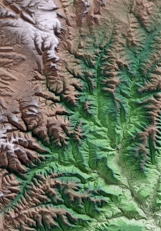 Mapa artístico del relieve de Veciana, al Anoia, con 15 km de entorno y base topográfica ICGC