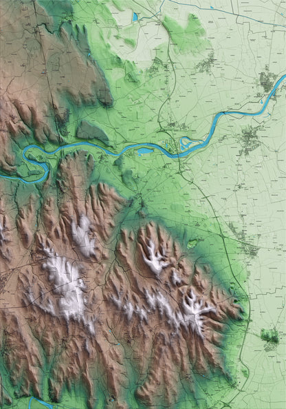 Mapa artístico del relieve de Ventalló, al Alt Empordà, con 15 km de entorno y base topográfica ICGC