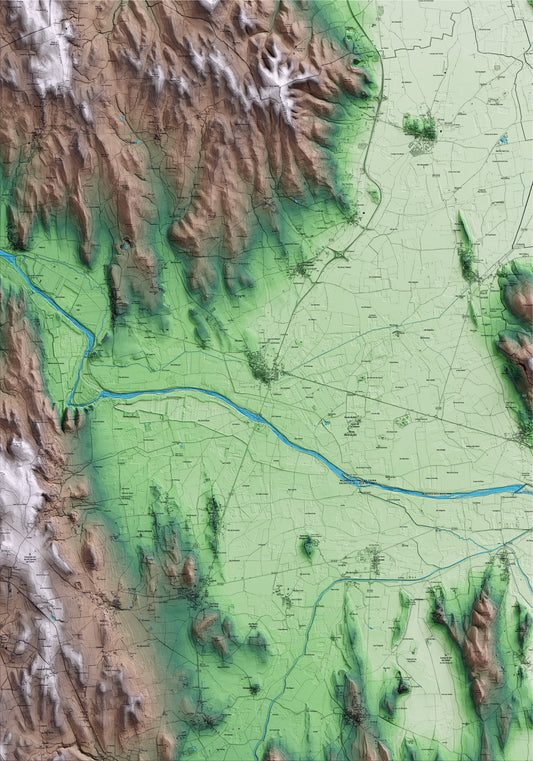 Mapa artístico del relieve de Verges, al Baix Empordà, con 15 km de entorno y base topográfica ICGC